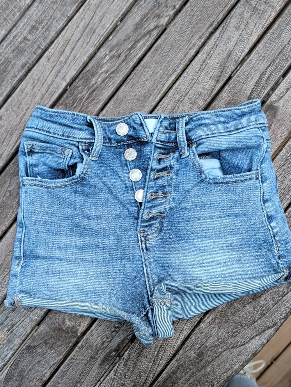 Women's High-Rise Light Blue Denim Button-Fly Shorts